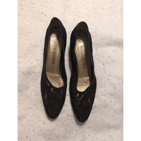 Yves Saint Laurent Clara Black Burnout Velvet Pumps Italy 7N READ - Picture 1 of 10